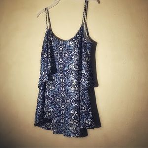 White House Black Market Blue Print Tiered Cami